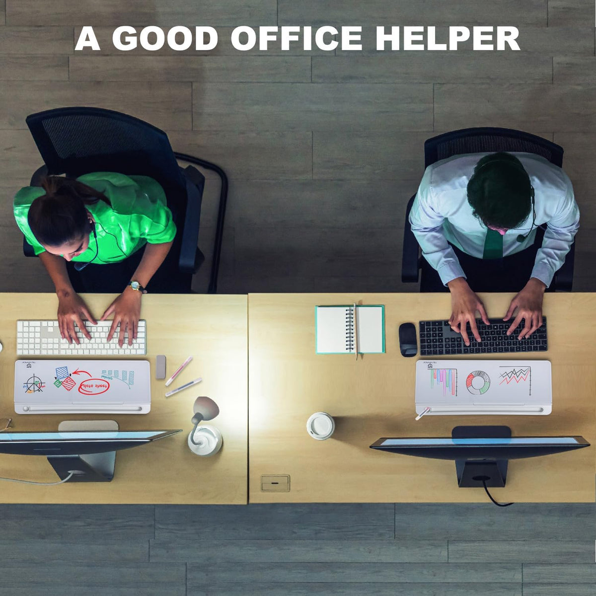 TSJ OFFICE Small Desktop Whiteboard -Glass Dry Erase Board Computer Keyboard Stand White Board Surface Pad with Drawer, Desk Organizers with