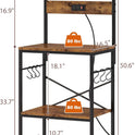 SUPERJARE Kitchen Bakers Rack with Power Outlet, Coffee Bar Table 4 Tiers, Kitchen Microwave Stand with 6 S-shaped Hooks, Storage Shelf Rack for