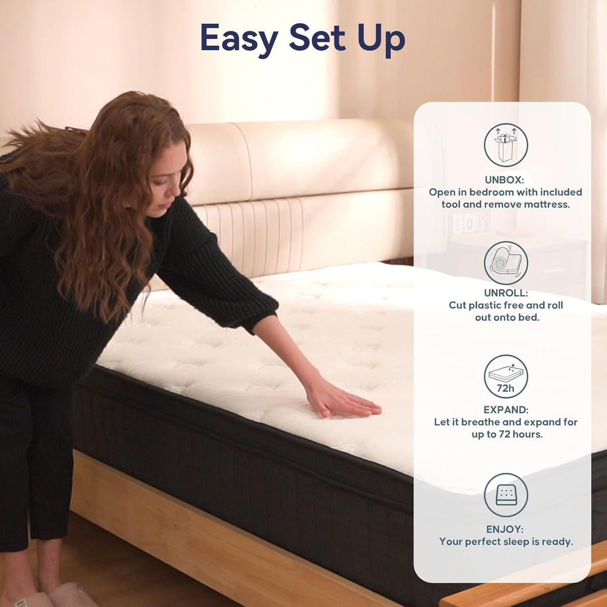 Queen Mattress 12 inch, Hybrid Mattress in a Box, Individually Pocket Springs, Medium Firm Feel for Pressure Relief, Breathable Comfort, CertiPUR-US