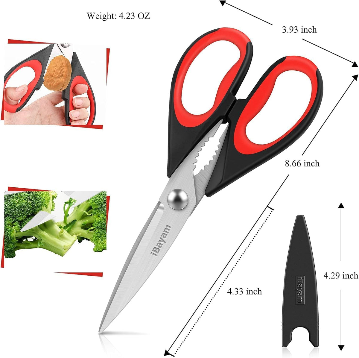 iBayam 3-Pack 8.5"Kitchen Scissors All Purpose Heavy Duty with Protective Sheath, Soft Grip Comfort Handle, Dishwasher Safe Kitchen Utensils Gadgets