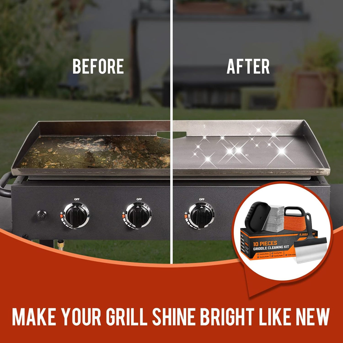 Griddle Cleaning Kit for Blackstone, Flat Top Grill Cleaning Kit with Grill Stone, Griddle Scraper & Griddle Brush Easy to Remove Stain