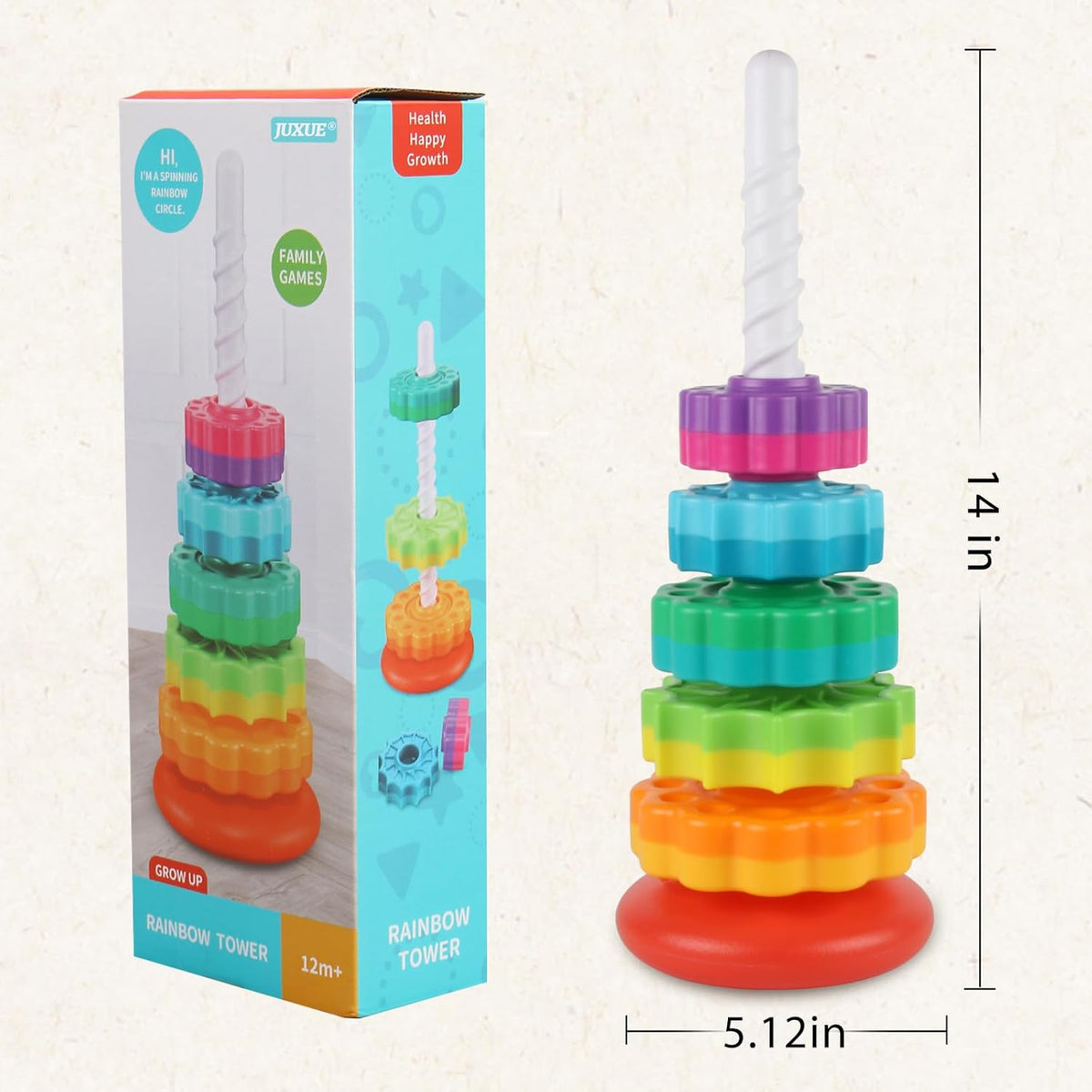 Baby Spinning Stacking Toys for Toddlers 1-3, Rainbow Ring Stacker Montessori Toys for Babies 6-12 Months, 1 2 3 One Year Old Girl Boy Birthday