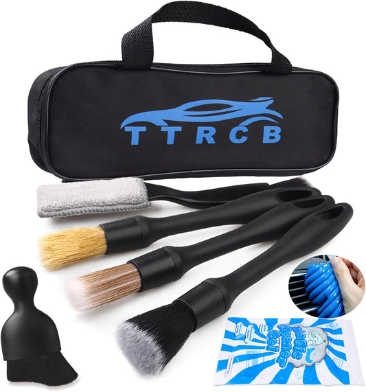 7PCS Car Detailing Brush Set, Ultra Soft Boars Hair Car Interior Detailing Brushes, Car Interior Detailing Kit, Car Cleaning Gel Supplies Kit, Car