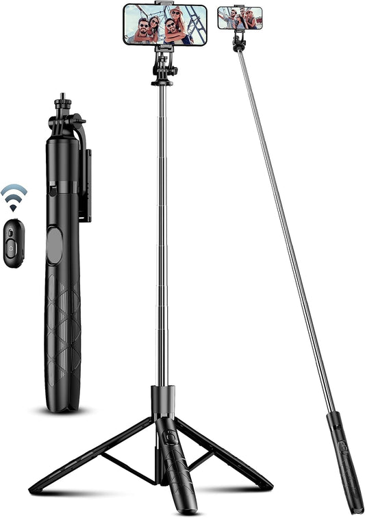 71" Phone Tripod & Selfie Stick, All in One Extendable Cell Phone Tripod with Wireless Remote, Tripods Stand for iPhone & Travel Selfie Stick 360°