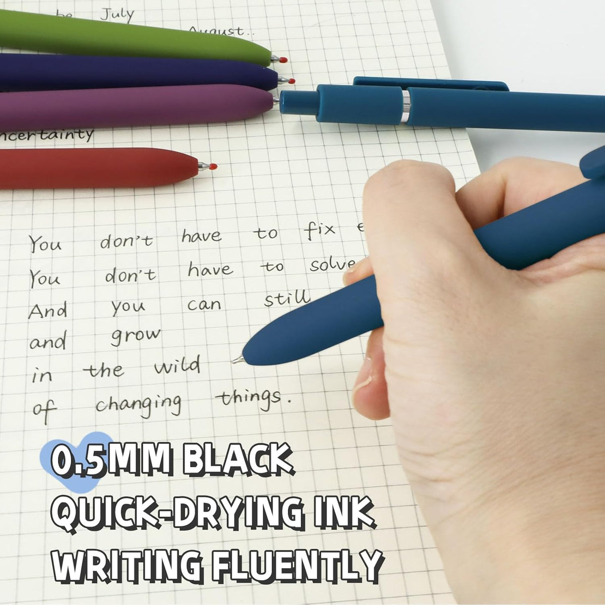 Gel Pens, 5 Pcs 0.5mm Black Ink Pens Fine Point Smooth Writing Pens with Silicone Grip, High-End Series Metal Clip Retractable Pens for Journaling