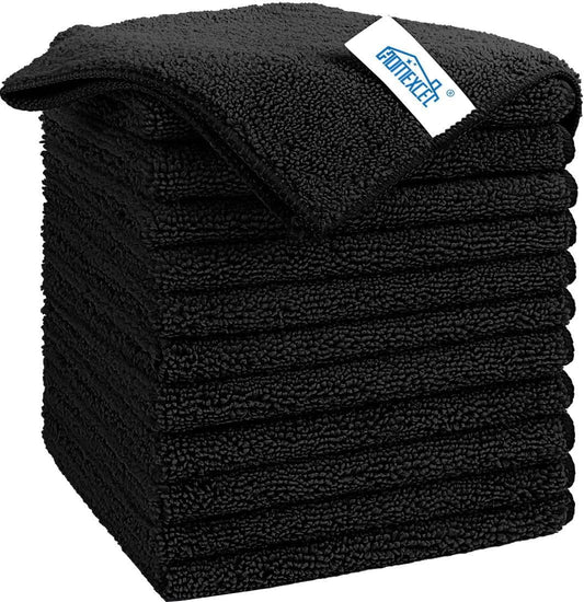 HOMEXCEL Black Microfiber Cleaning Cloth, 12 Pack Premium Microfiber Towels for Cars, Lint Free, Scratch-Free, Highly Absorbent, Reusable Cleaning