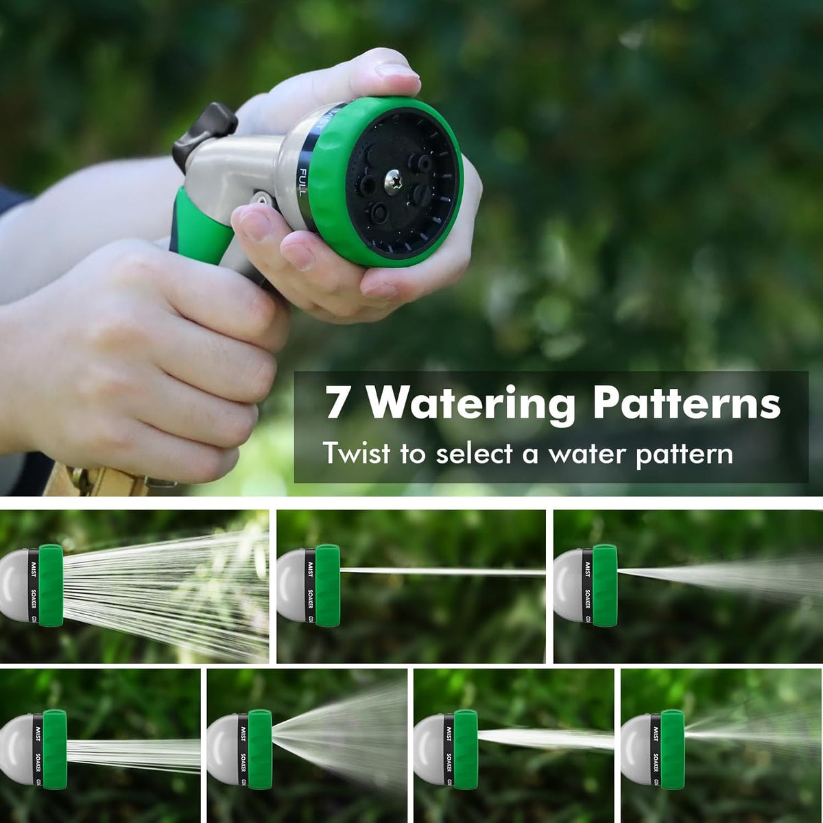 RESTMO Garden Hose Nozzle, Heavy Duty Metal Water Hose Nozzle with 7 Adjustable Spray Patterns, High Pressure Hand Sprayer with Flow Control for