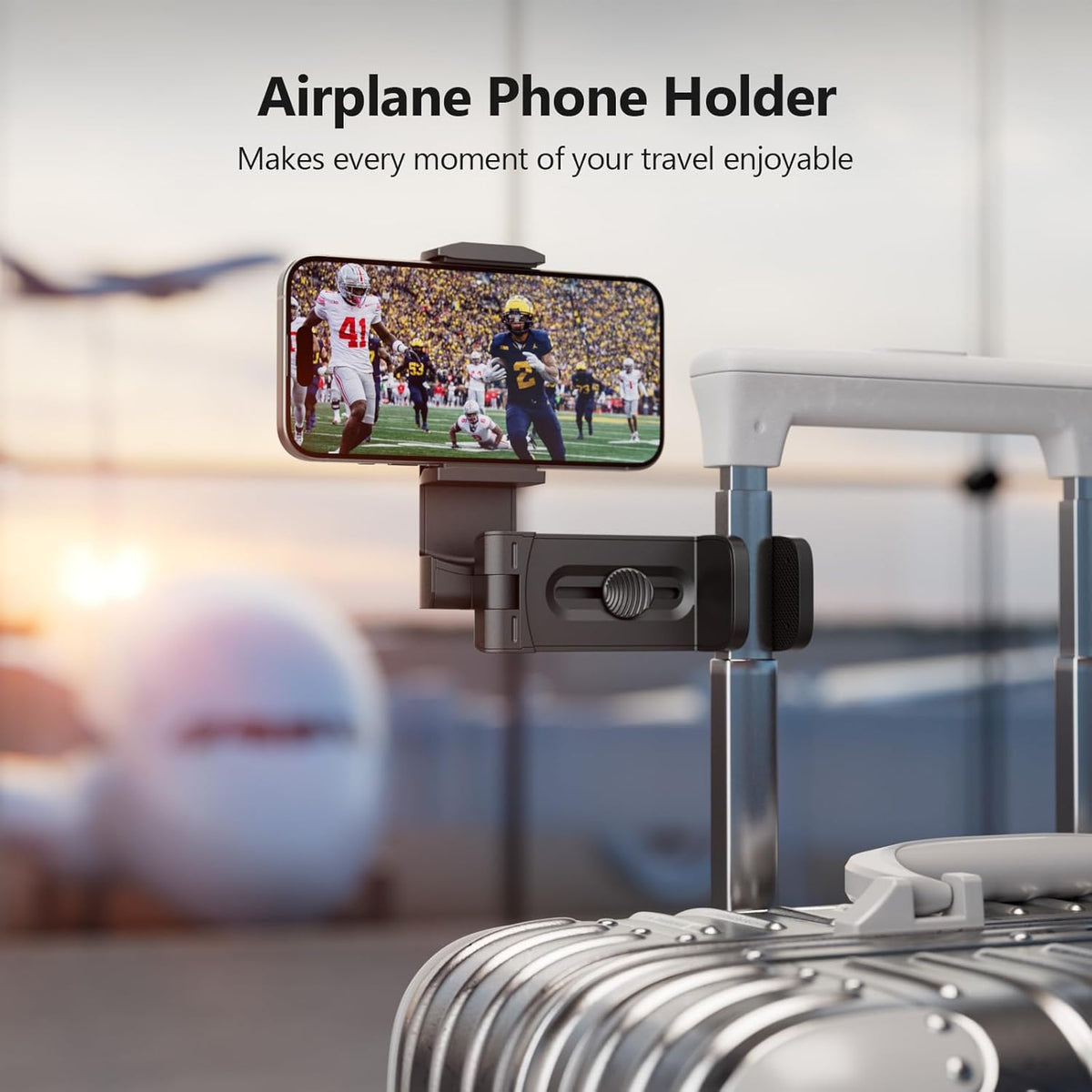 MiiKARE Airplane Travel Essentials Phone Holder, Universal Handsfree Phone Mount for Flying with 360 Degree Rotation, Accessory for Airplane, Travel