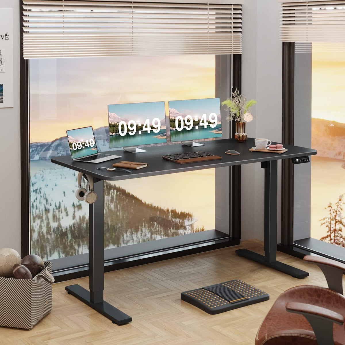 Furmax 55 x 24 Inches Electric Height Adjustable Standing Desk Large Sit Stand Up Desk Home Office Computer Desk Memory Preset with T-Shaped Metal