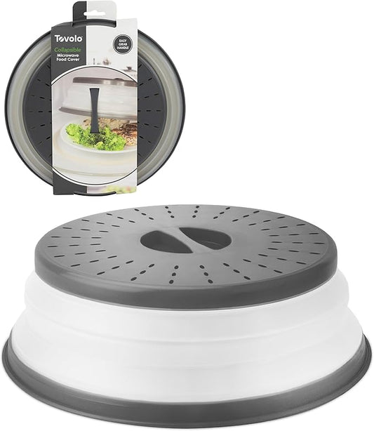 Tovolo Microwave Splatter Cover for Food, Medium (Charcoal) - Collapsible & Vented Silicone Splatter Guard Lid - Microwave Plate & Dish Cover with