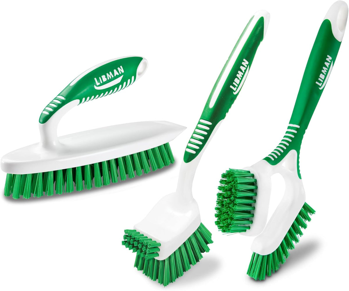 Libman Heavy Duty Scrub Brush Kit | Cleaning Brushes for Household Use | Tub Scrubber | Easy Grip Scrub Brush | Big Job Kitchen Brush | Dual Sided