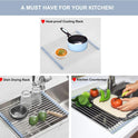 MECHEER Over The Sink Dish Drying Rack, Roll Up Dish Drying Rack Kitchen Dish Rack Stainless Steel Sink Drying Rack, Foldable Dish Drainer