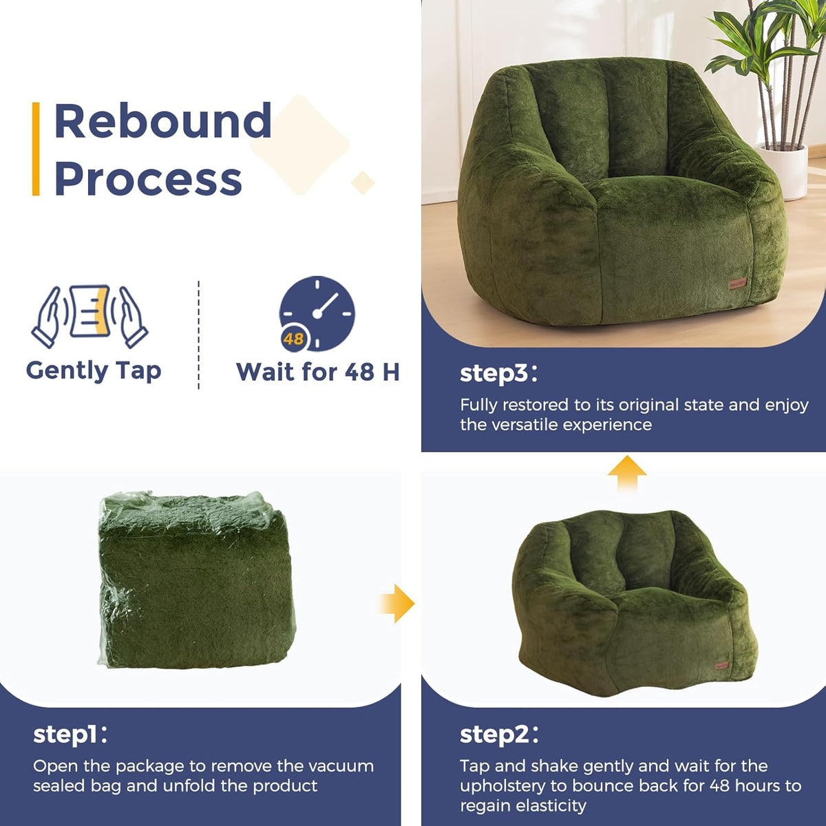 MAXYOYO Bean Bag Chair, Comfy Bean Bag Sofa with Back Support, Faux Fur Bean Bag Chair for Adults and Kids, Stuffed Floor Sofa for Living Room