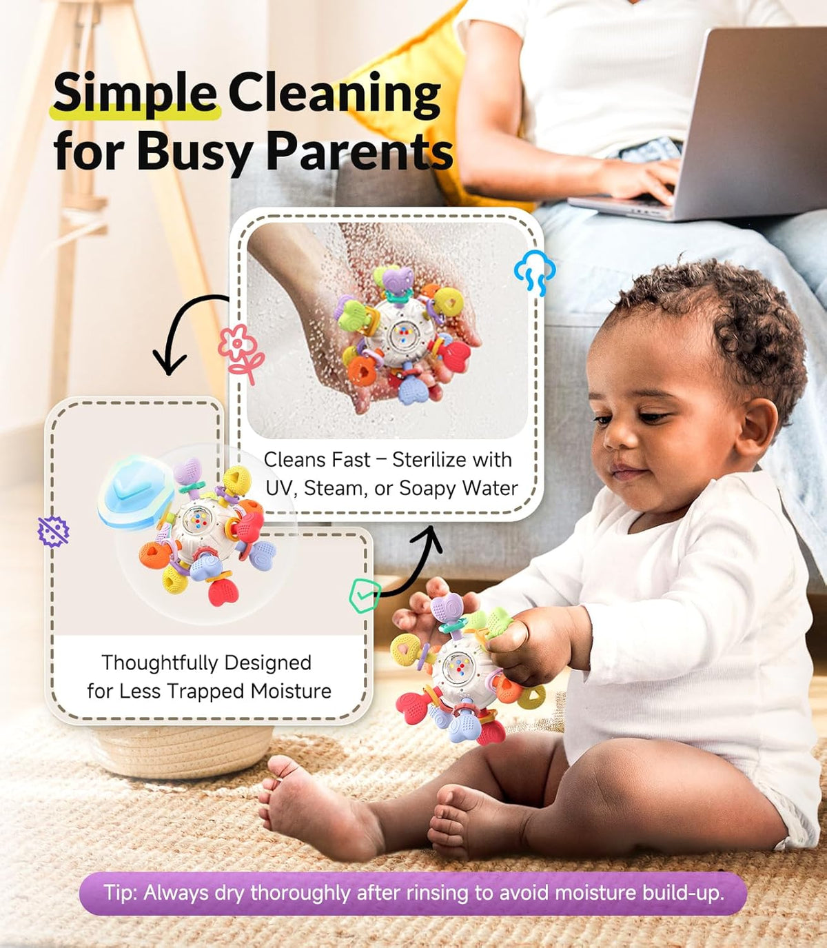 Baby Montessori Rattle & Teething Toys - Safe, Multi-Functional BPA-Free Silicone Sensory Learning Teether Baby Toys for Infant 0-12 Months Teething