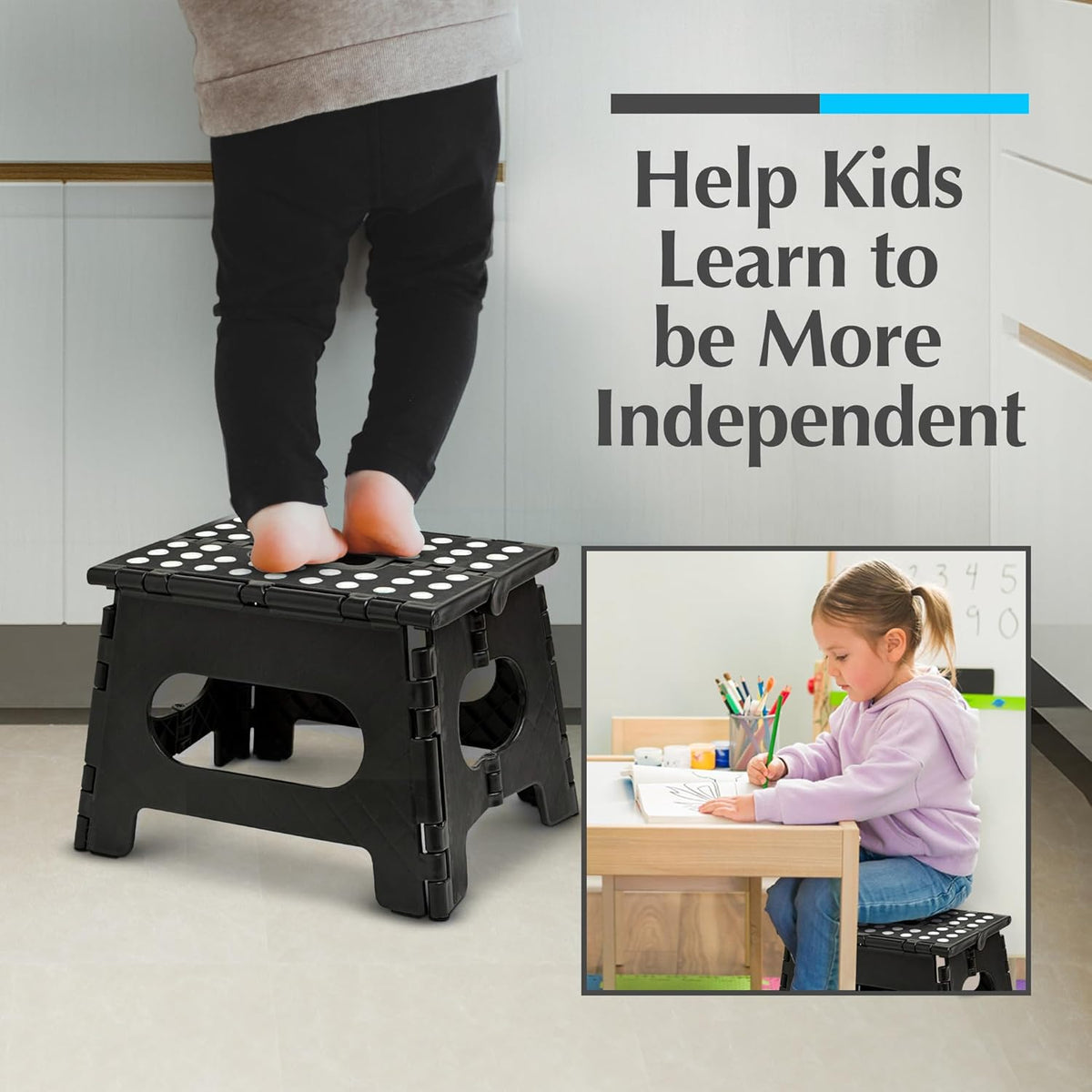 Handy Laundry Folding Step Stool - Sturdy Enough Collapsible Stool to Support Adults and Safe Enough for Kids - Opens Easy with One Flip - Great for