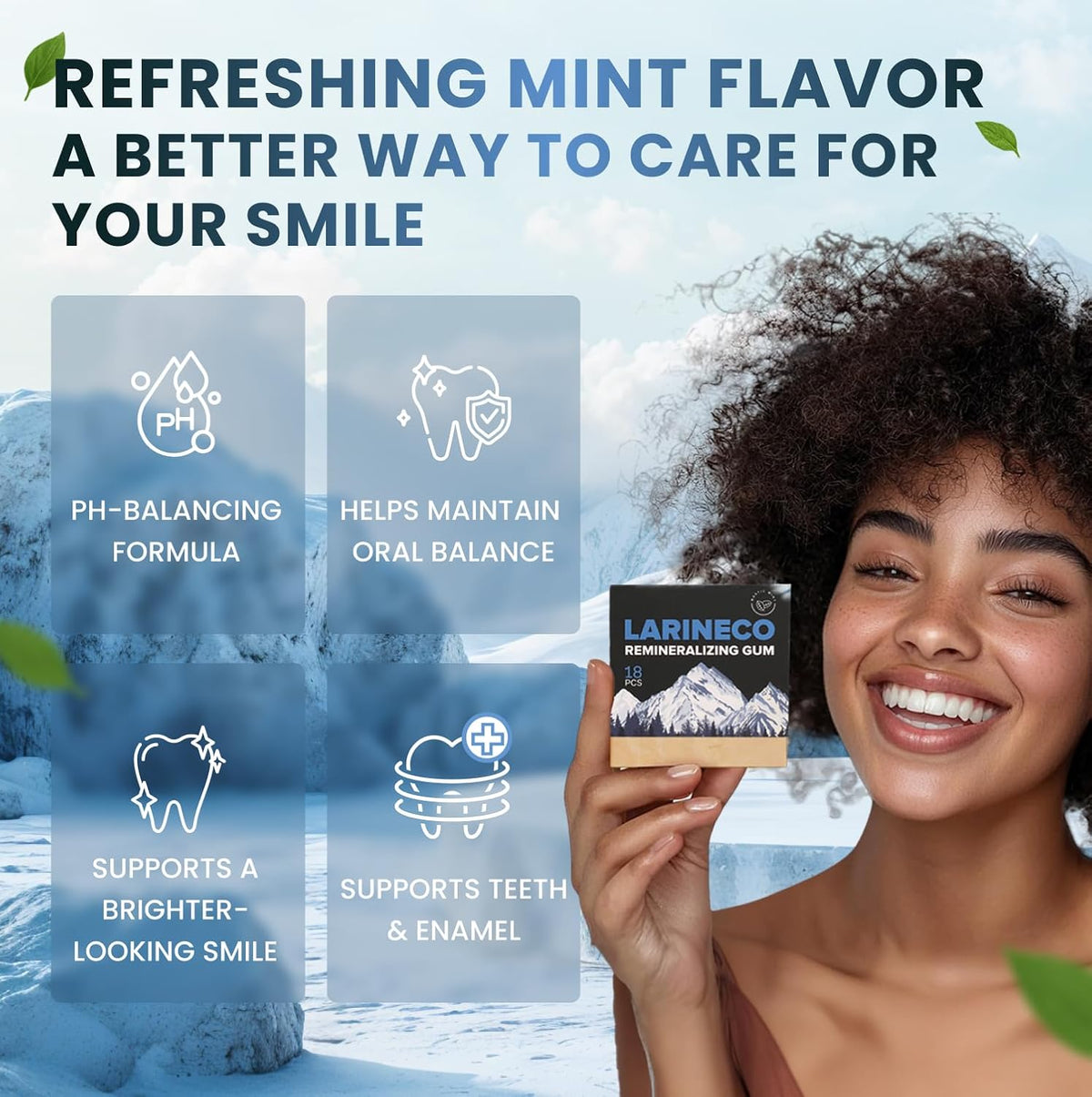 Larineco Remineralizing Gum with Nano Hydroxyapatite & Xylitol – Sugar-Free Xylitol Gum – Plastic-Free, Dye-Free, Aspartame-Free – Natural Base – 36