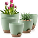 Plant Pots 10/9/8/7.5/7 Inch Self Watering Pots, Set of 5 Plastic Planters with Drainage Holes and Saucers,Plastic Flower Pots,Nursery Planting Pot