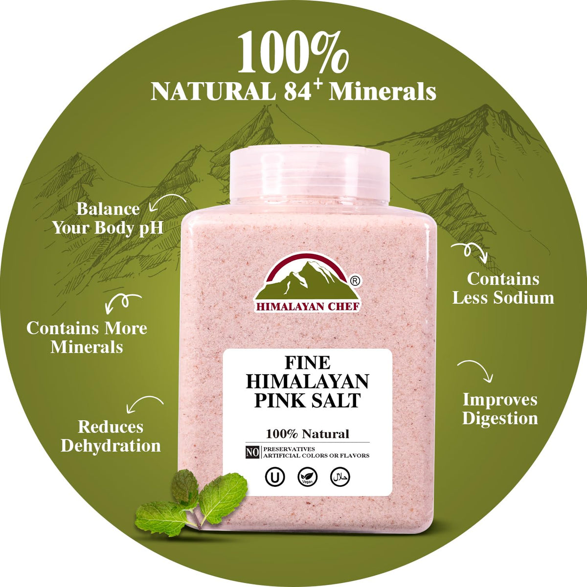 Himalayan Chef Pink Himalayan Salt Fine Grain, 5 lbs Plastic Jar - Pure, Natural, Kosher, Non-GMO, Mineral-Rich, for Cooking, Seasoning, Baking