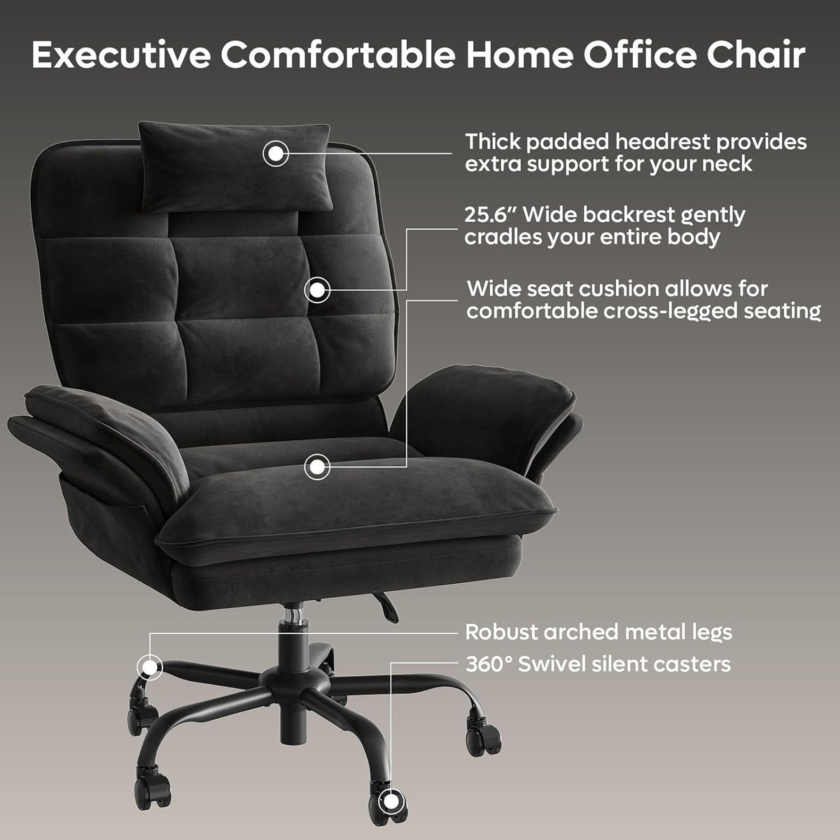 Bestier Cross Legged Office Chair, Criss Cross Chair with Adjustable Arms, 135° Reclining Velet Executive Chair with Wheels, Big and Tall Computer