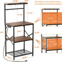 Kitchen Bakers Rack with Power Outlet, Small Coffee Bar Cart 4 Tiers, Microwave Stand Station with 8 S Hooks, Adjustable Shelf, Freestanding Kitchen