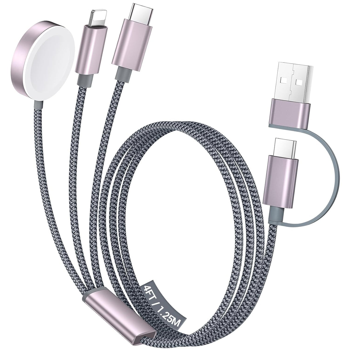 Temdan for Travel Essentials,3 in 2 USB C Cable for Apple Watch Charger/iPhone 17 Charger/Lightning,Multi Charging Cable Cord,Vacation Camping