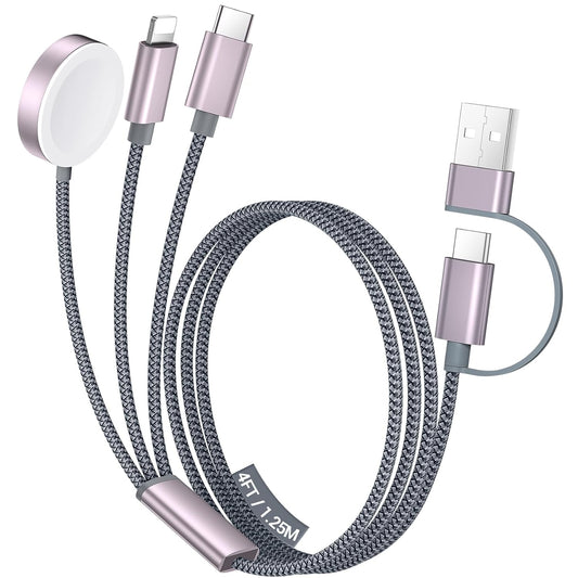Temdan for Travel Essentials,3 in 2 USB C Cable for Apple Watch Charger/iPhone 17 Charger/Lightning,Multi Charging Cable Cord,Vacation Camping