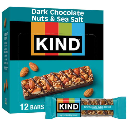 KIND Nut Bars, Dark Chocolate Nuts and Sea Salt, Healthy Snacks, Gluten Free, Low Sugar, 6g Protein, 12 Count