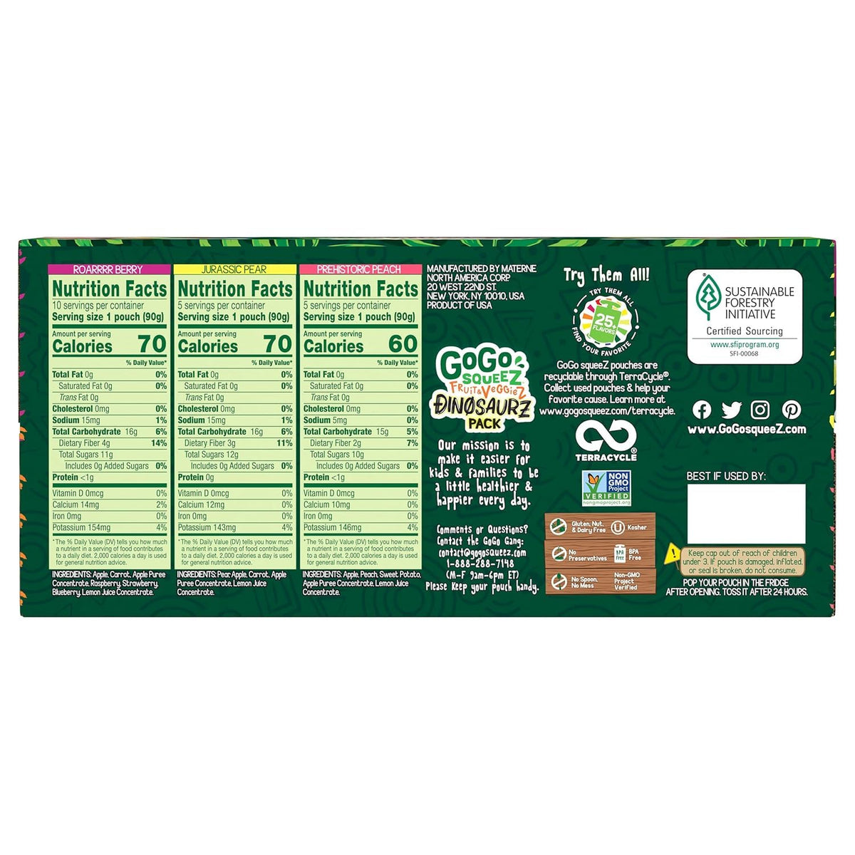 GoGo squeeZ Fruit & veggieZ Applesauce and Puree Variety Pack, Jurassic Pear, Roarrrr Berry & Prehistoric Peach, 3.2 oz (Pack of 20), Unsweetened