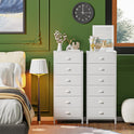 Furnulem White Tall Dresser for Bedroom,Vertical Storage Tower Unit and End Table with 6 Fabric Drawers, Nightstand Furniture with Drawer Organizer