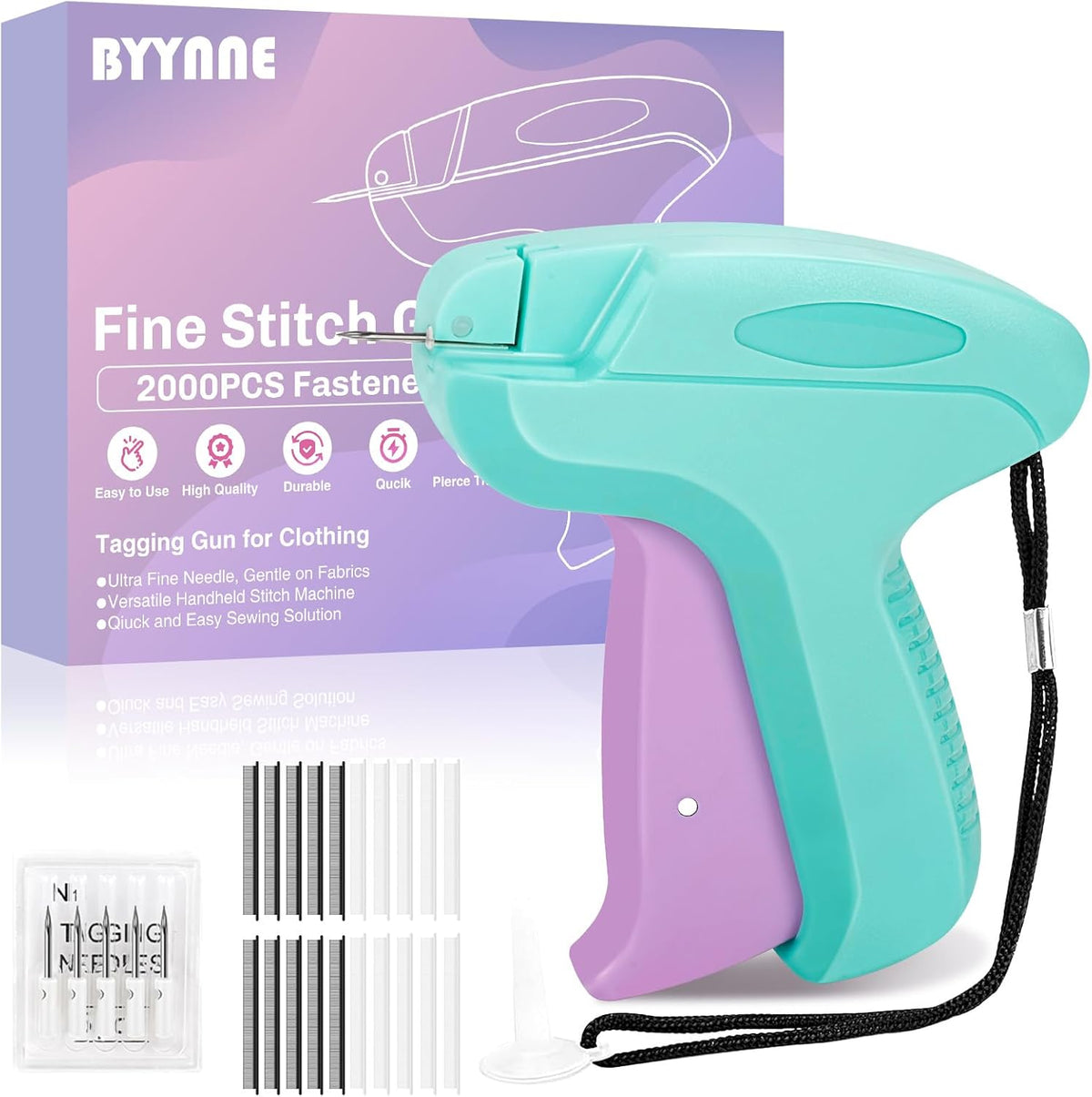 Stitch Gun for Clothes - Handheld Quick Clothing Fixer - Tagging Gun for Clothing, Sewing Kit - Includes 6 Fine Needles, 1000 Black & 1000 White