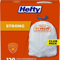 Hefty Strong White 13 Gallon Trash Bags with Drawstrings, Unscented Tall Kitchen Trash Bags, Resists Leaks, Punctures, and Tears, Durable Closure