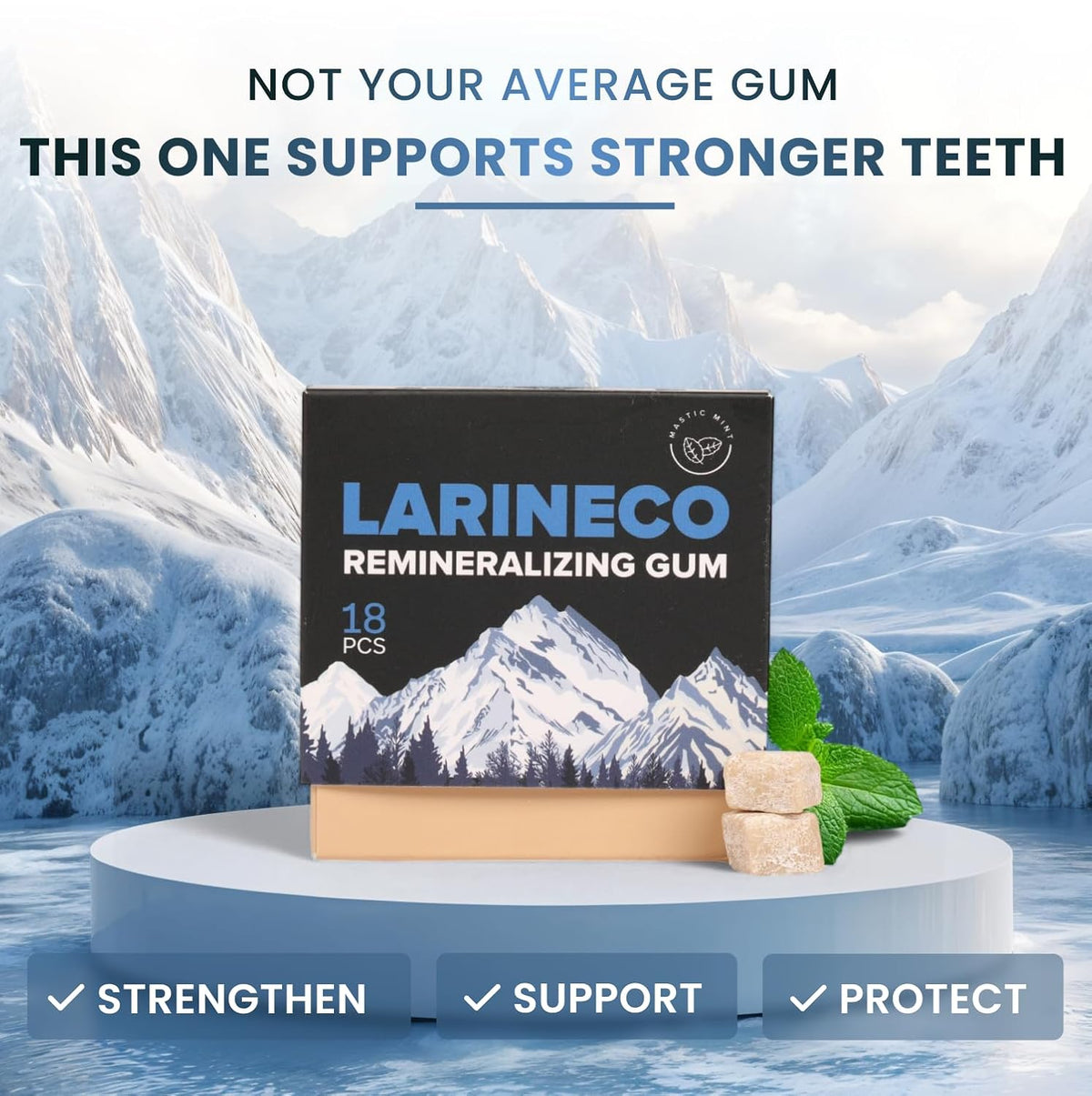 Larineco Remineralizing Gum with Nano Hydroxyapatite & Xylitol – Sugar-Free Xylitol Gum – Plastic-Free, Dye-Free, Aspartame-Free – Natural Base – 36