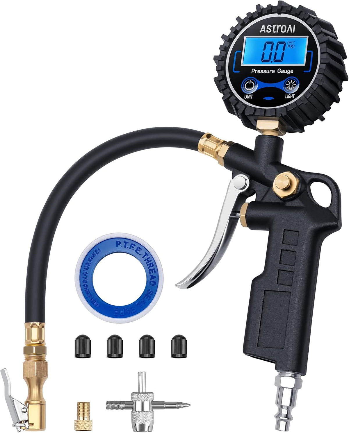 AstroAI Digital Tire Pressure Gauge with Inflator, 3-250 PSI Air Chuck & Compressor Accessories Heavy Duty with Quick Connect Coupler, 0.1 Display
