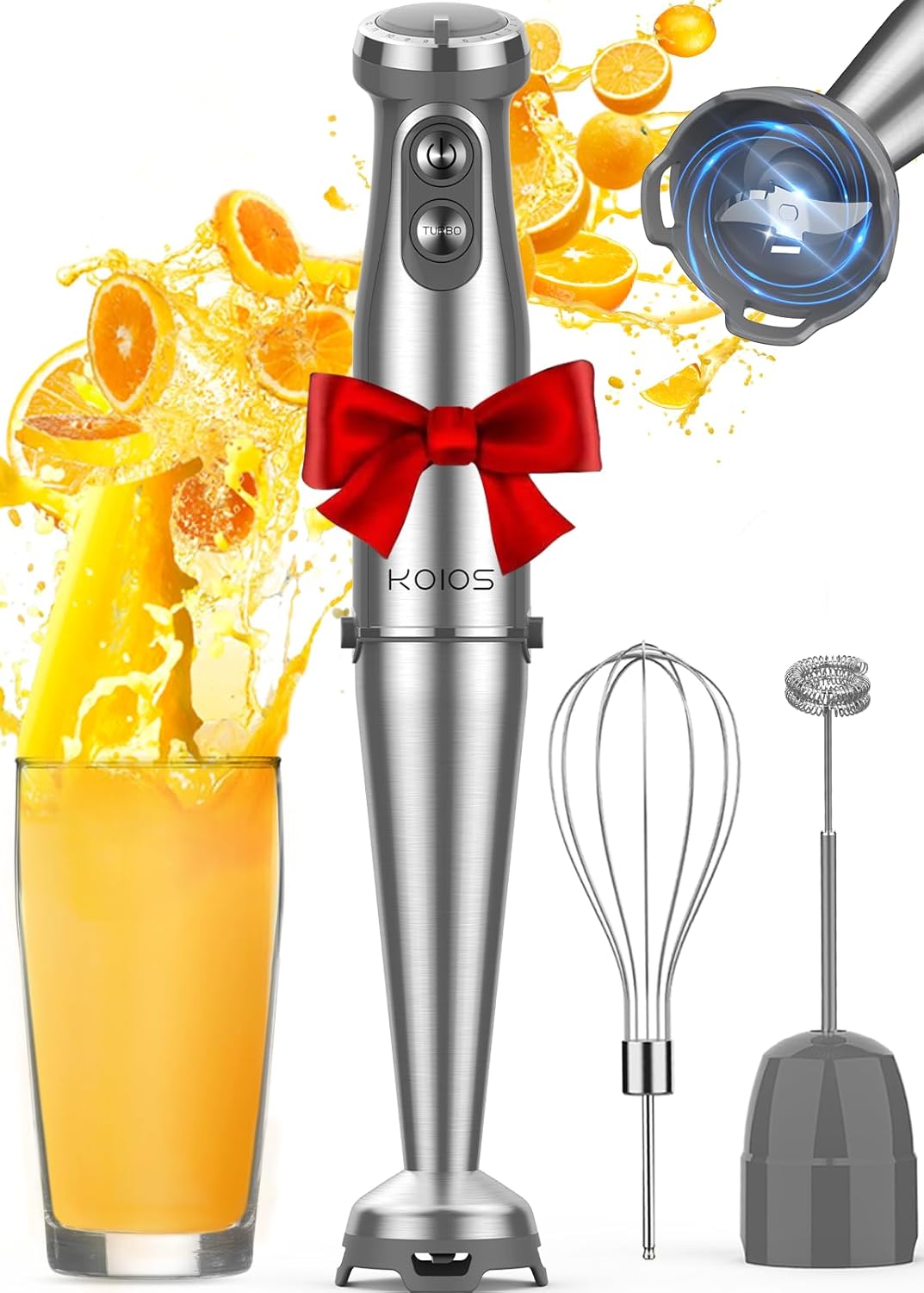 KOIOS Immersion Blender, 1000W Anti-scratch 3-in-1 Hand Blender, Upgraded 12 Speed Stainless Steel Blade Stick Blenders with Turbo Mode, Whisk and