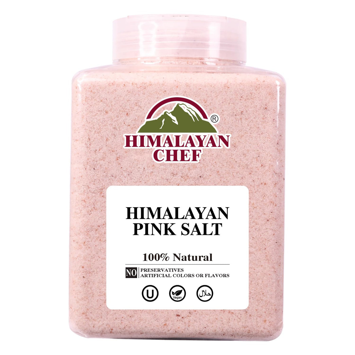 Himalayan Chef Pink Himalayan Salt Fine Grain, 5 lbs Plastic Jar - Pure, Natural, Kosher, Non-GMO, Mineral-Rich, for Cooking, Seasoning, Baking
