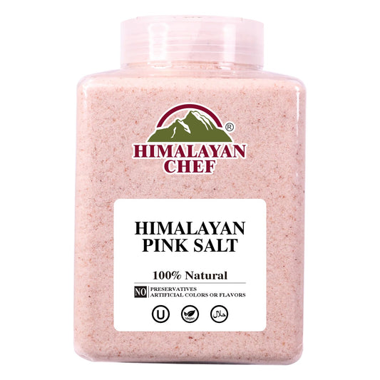 Himalayan Chef Pink Himalayan Salt Fine Grain, 5 lbs Plastic Jar - Pure, Natural, Kosher, Non-GMO, Mineral-Rich, for Cooking, Seasoning, Baking