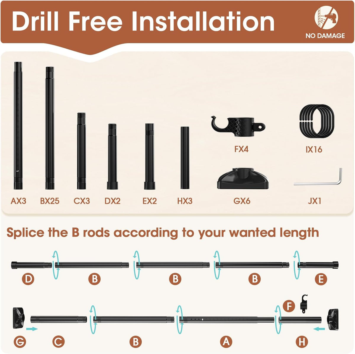 Room Divider No Drilling Curtain Rod Wall Divider for Room Separation, 4-10ft(H) 28-114inch(W) Adjustable, Heavy Duty Partition Space Separator