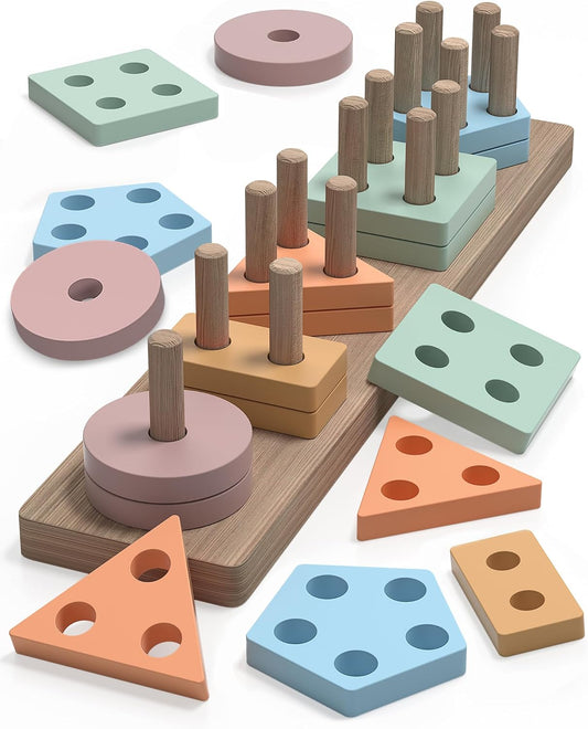 Montessori Toys for 1 2 Year Old Girl and Boy Birthday Gifts, Shape Sorter Wooden Toys for Toddlers Age 1-3 2-4, Learning Educational Sensory