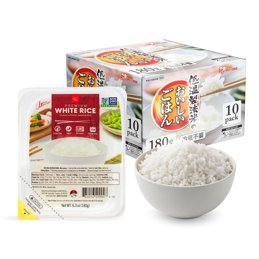 IRIS Instant White Rice (10 Pack), Ultra Premium Japanese Short Grain Sushi Sticky Rice, Microwave for 80 seconds, Non-GMO Gluten Free Vegan, Grown