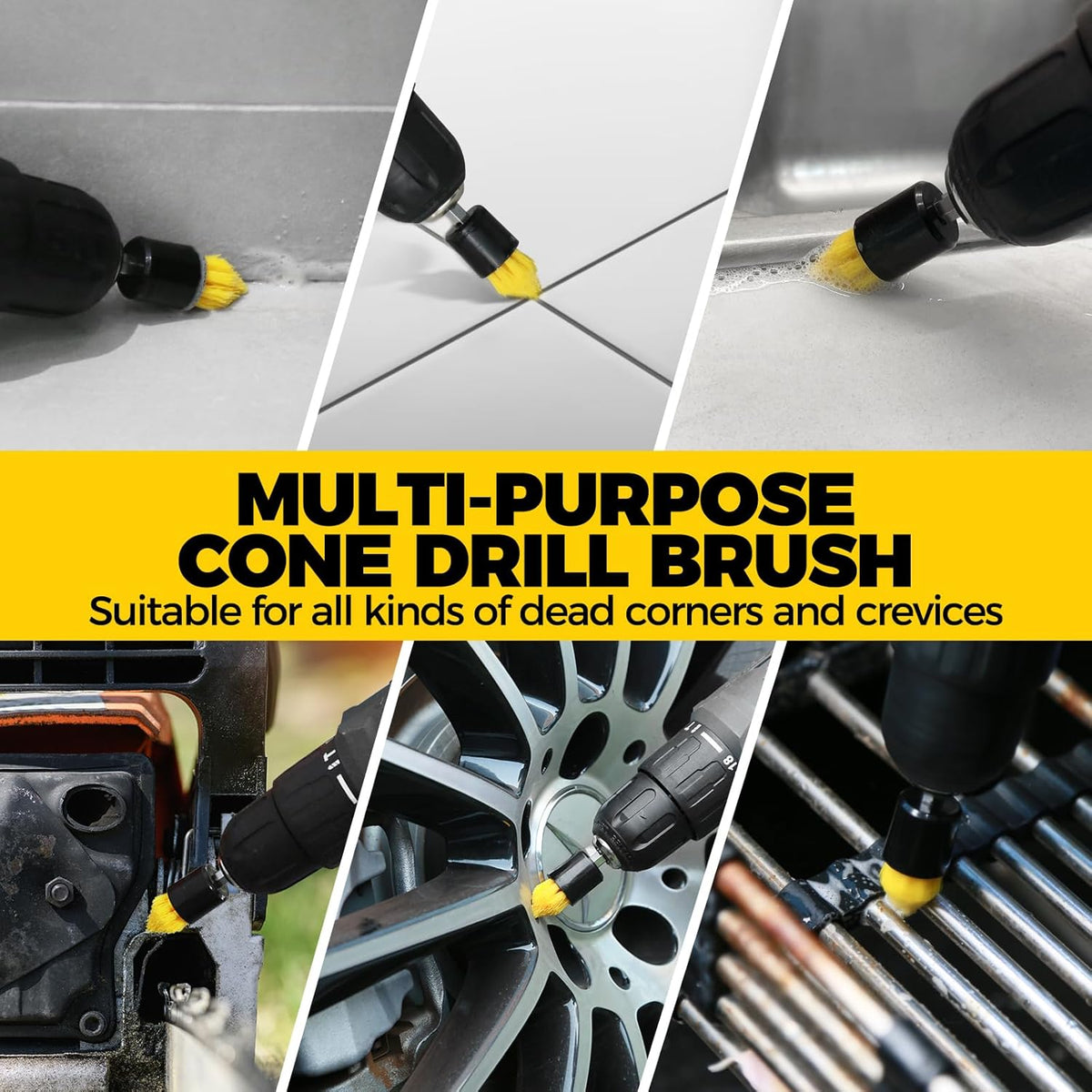 Holikme 6Pack Drill Brush Power Scrubber Cleaning Brush Extended Long Attachment Set All Purpose Drill Scrub Brushes Kit for Grout, Floor, Tub