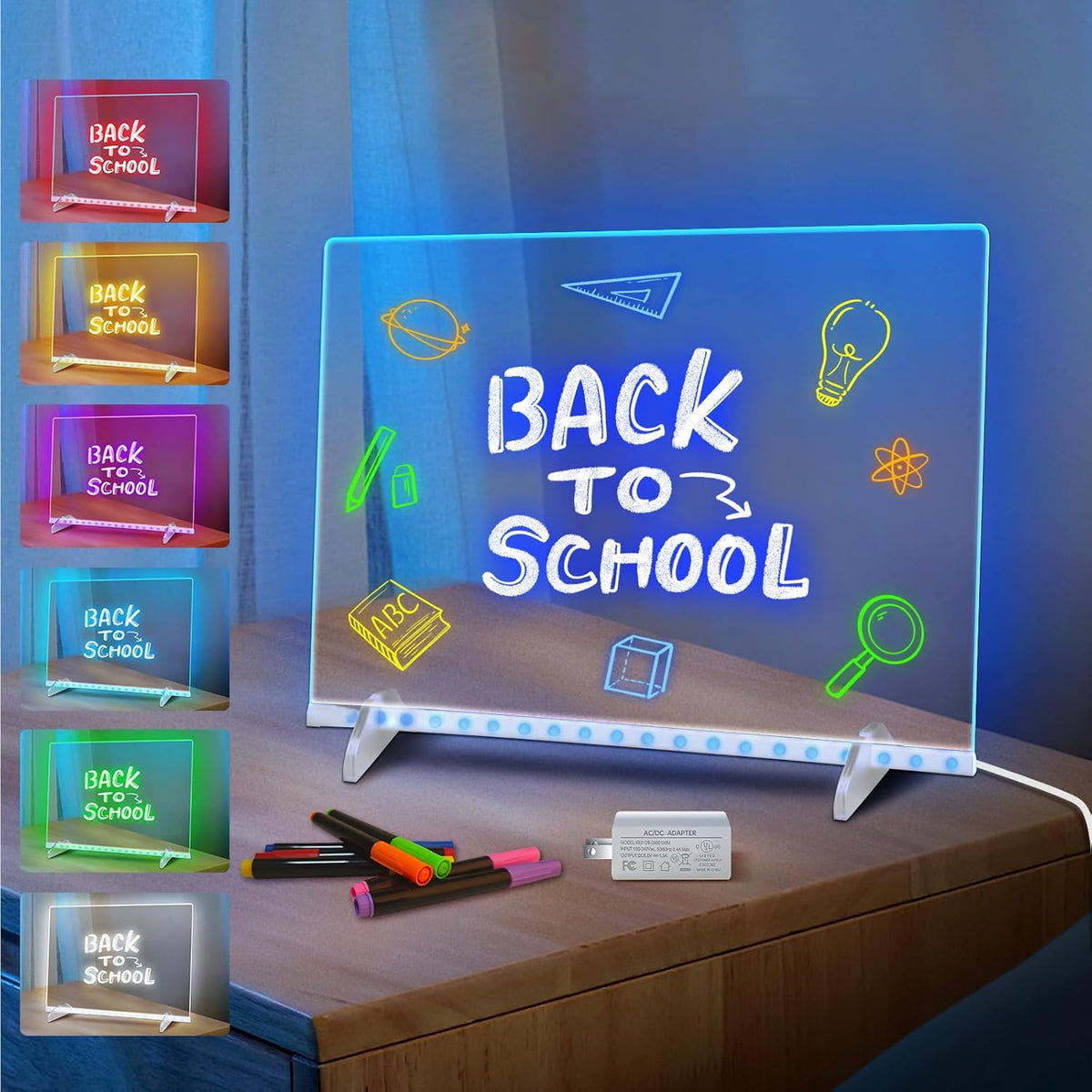 LED Note Board with 7 Colors, Includes Adapter, 13"x10" Led Drawing Board for Kids, Light Up Dry Erase Boards with 7 Markers, Soft Cloth, Hanging