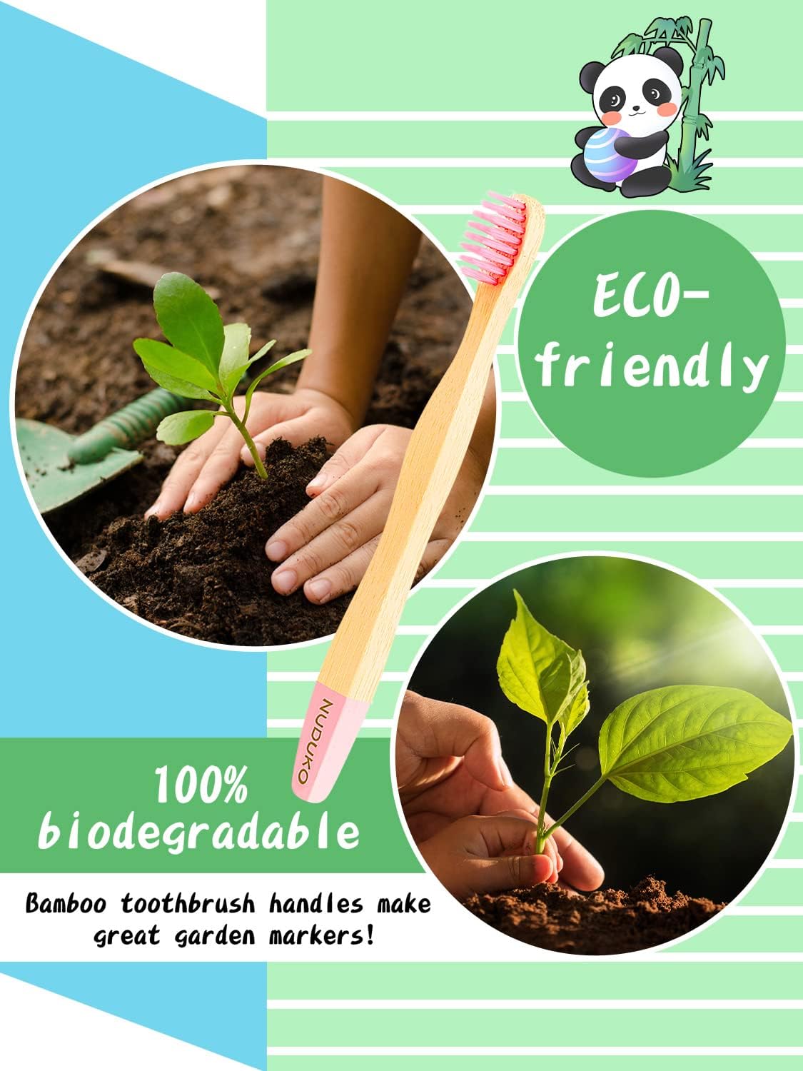 Kids Toothbrush Bamboo Toothbrushes 6 Pack - Organic Compostable Tooth Brush Wooden Baby Toddler Toothbrush, Eco-Friendly Natural Biodegradable Soft