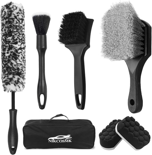 7Pcs Car Wheel Brush kit, Tire Brush, Wheel Cleaner Brush, Soft-bristled Rim Cleaner Brush, Tire Shine Applicator Pad, Car Detailing Brushes, Wheel