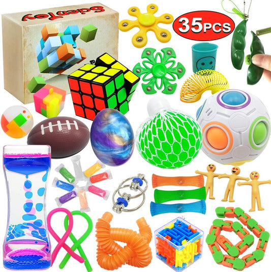 Scientoy Fidget Toy Set, 35 Pcs Sensory Toy for ADD, OCD, Autistic Children, Adults, Anxiety Autism to Stress Relief and Anti Anxiety with Motion
