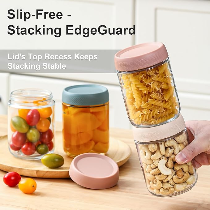 NETANY 6-pack 16 oz Overnight Oats Containers with Lids, Glass jars with Airtight Lids, Wide mouth Mason Salad jars, Glass Food Storage Containers
