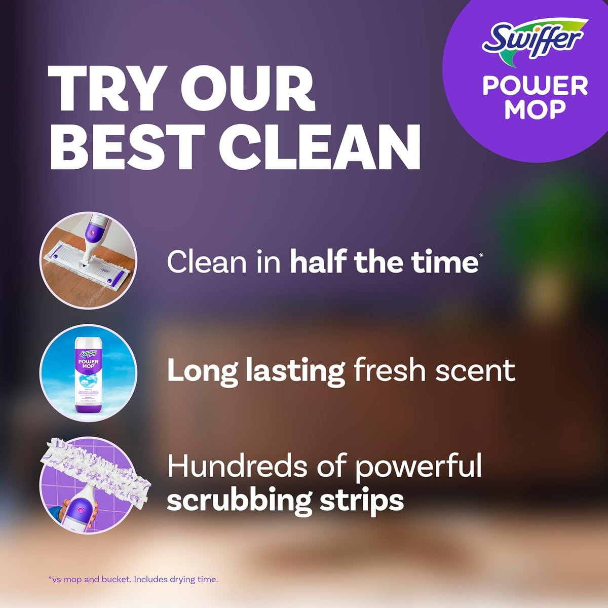 Swiffer PowerMop Multi-Surface Mop Kit for Floor Cleaning, Includes PowerMop, 2 Mopping Pad Refills, 1 Cleaning Solution with Fresh Scent and 2