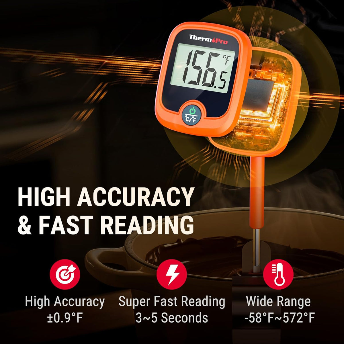 ThermoPro TP509 Candy Thermometer with Pot Clip, 10" Long Probe Instant Read Meat Food Thermometer with LCD, Cooking Oil Thermometer Deep Frying