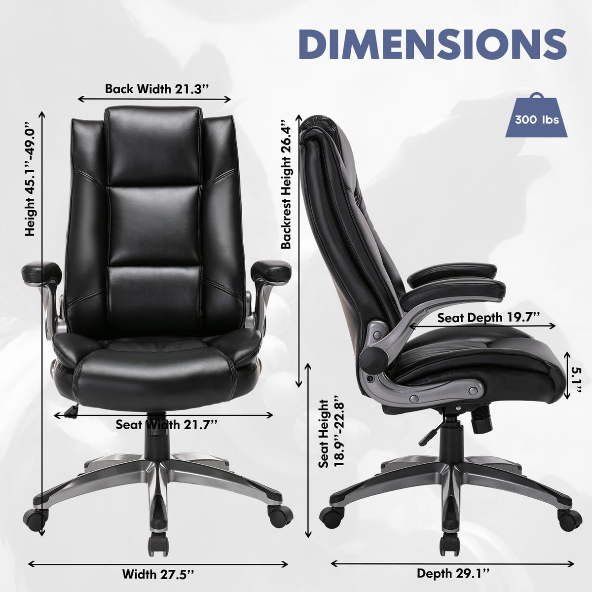 COLAMY Leather Executive Office Chair - High Back Home Computer Desk Chair with Padded Flip-up Arms, Adjustable Tilt Lock, Swivel Rolling Ergonomic
