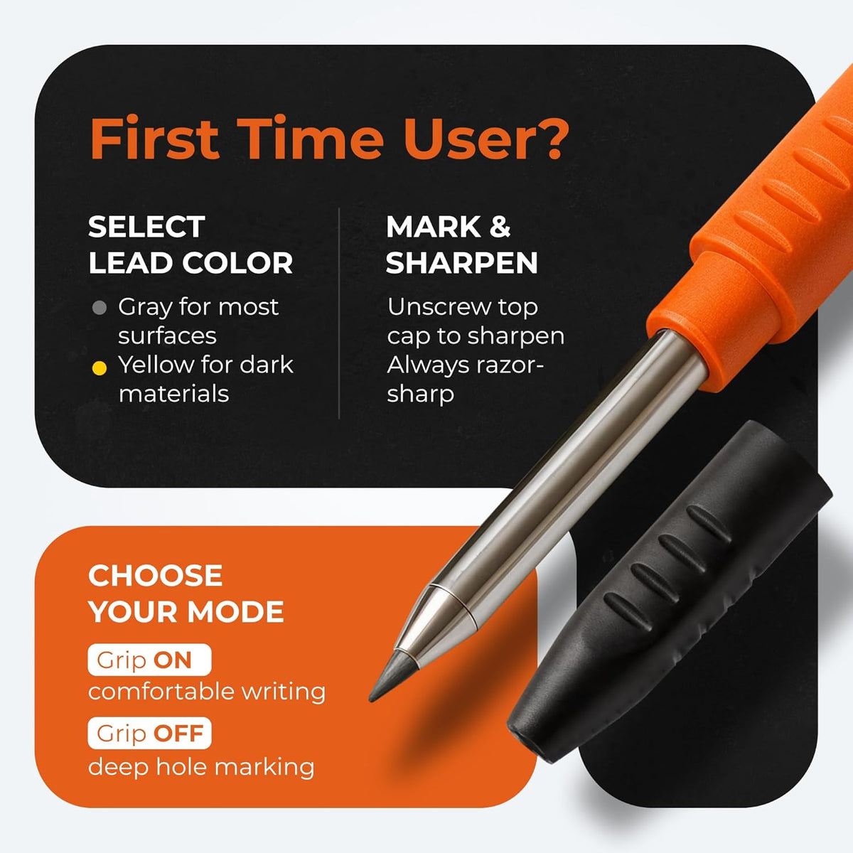 THORVALD New 3-in-1 Carpenter Pencils with Finger Grip for Construction - Incl. 7 Leads + Sharpener - Solid Mechanical Pencils with Fine Point/Best