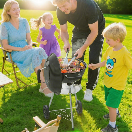 18 inch Charcoal Grill, Portable Kettle BBQ Grills, Perfect BBQ Gift, Durable & Easy to Assemble, Round Barbecue Grill with Wheels and Lid for